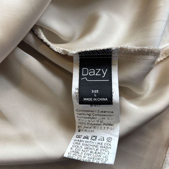 NWOT Dazy Long Sleeved Champagne Satin Blouse With Tie Waist Size Large - Picture 7 of 7